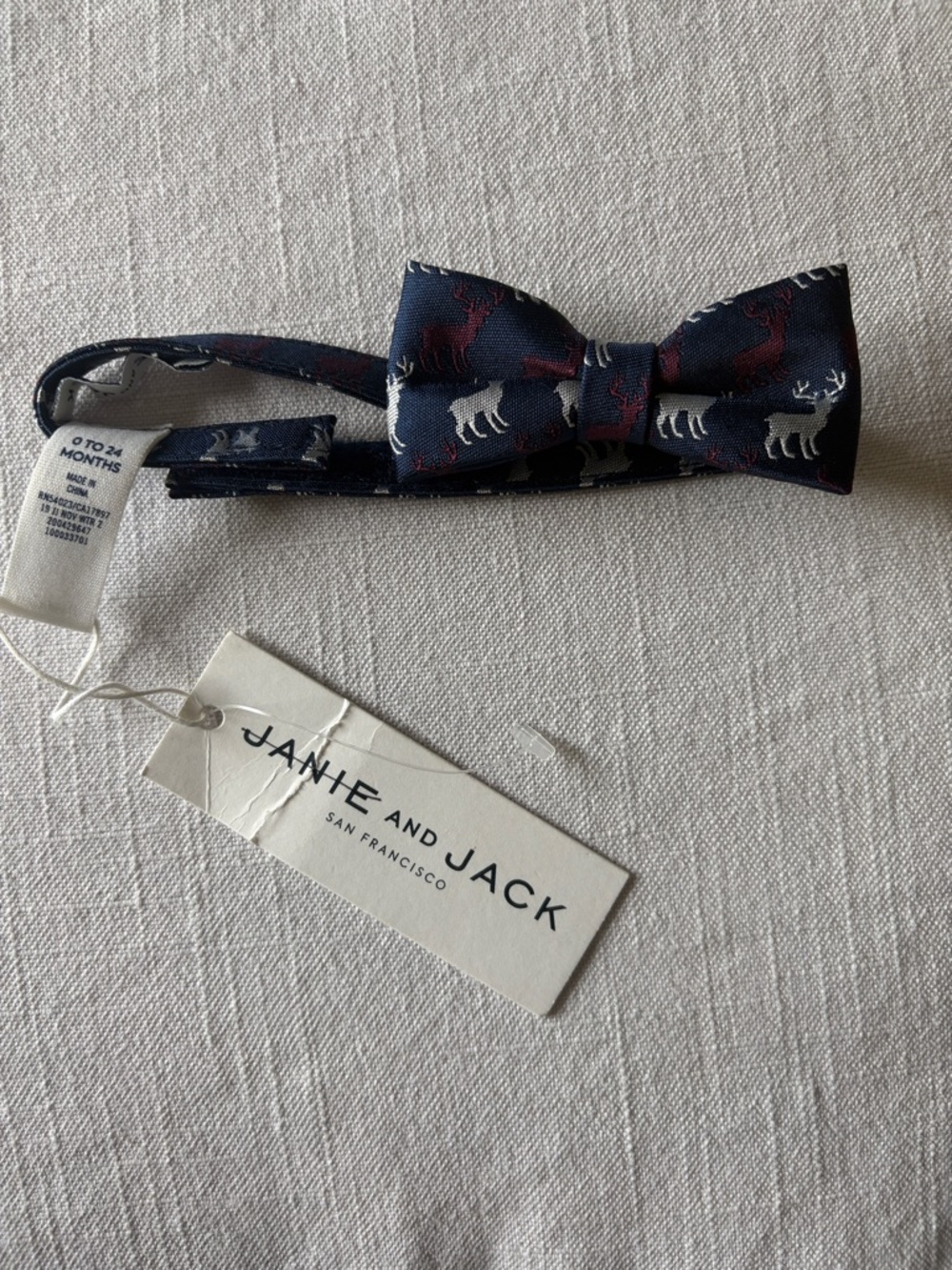 Janie and Jack Navy Bow Tie with White and Burgundy Reindeer